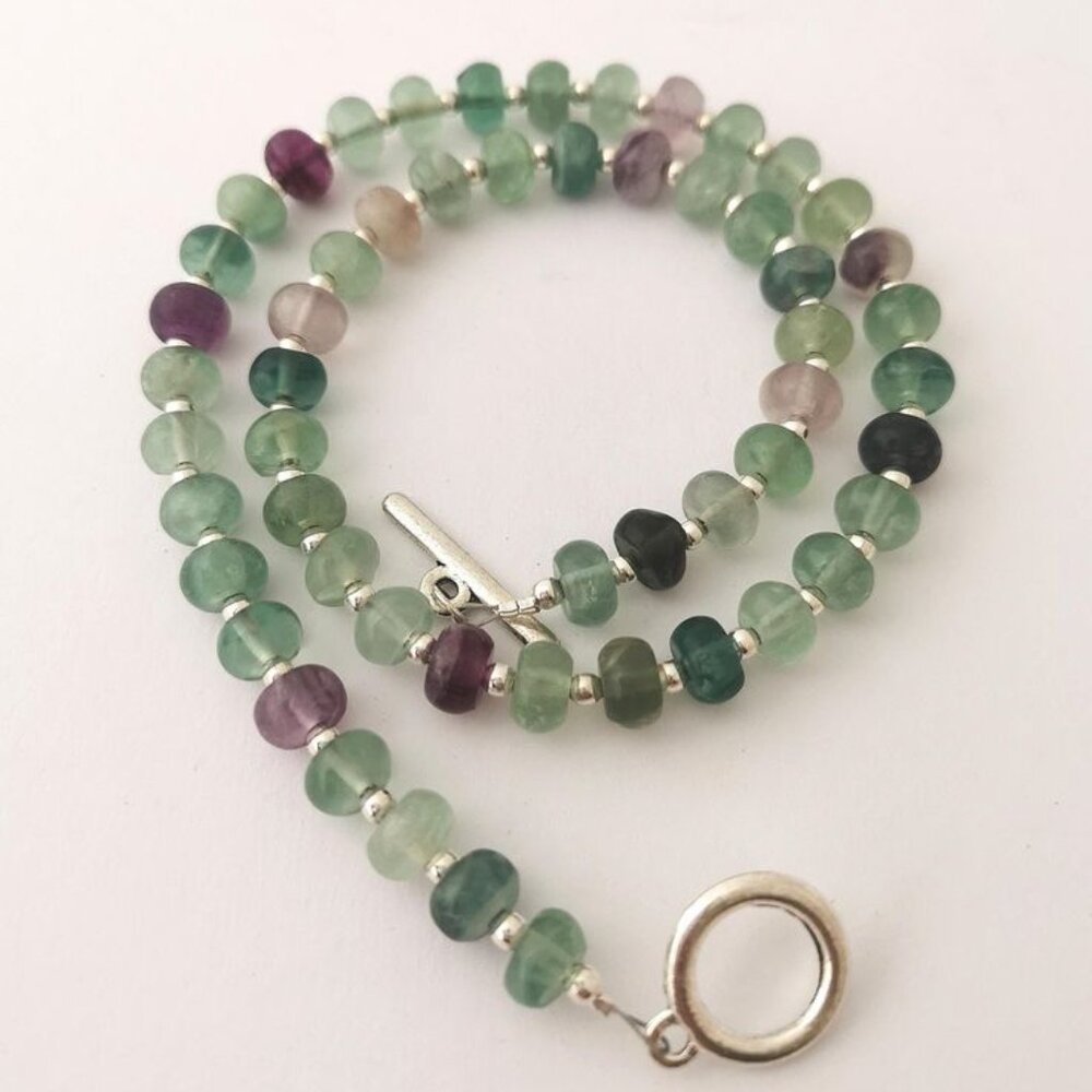 Rainbow Fluorite Beaded Necklace and Bracelet : Green & Purple Gemstone